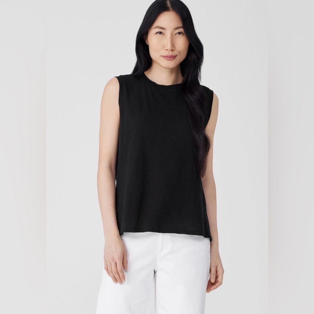 EILEEN FISHER Stretch irian yarn Jersey Tank SIZE L black minimalist